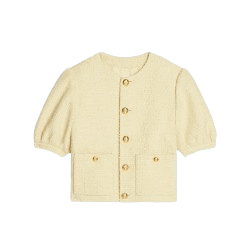 가디건 재킷 부클레 트위드 스트로 옐로우