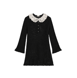 BABYDOLL MINI DRESS IN CROCHETED COTTON BLACK/OFF WHITE