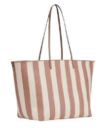 라지 롤 페퀸 스트라이프와 베이지 FF 패브릭 리버서블 쇼퍼